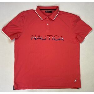 Nautica Rugby Polo Shirt Men XXL Orange Short Sleeve